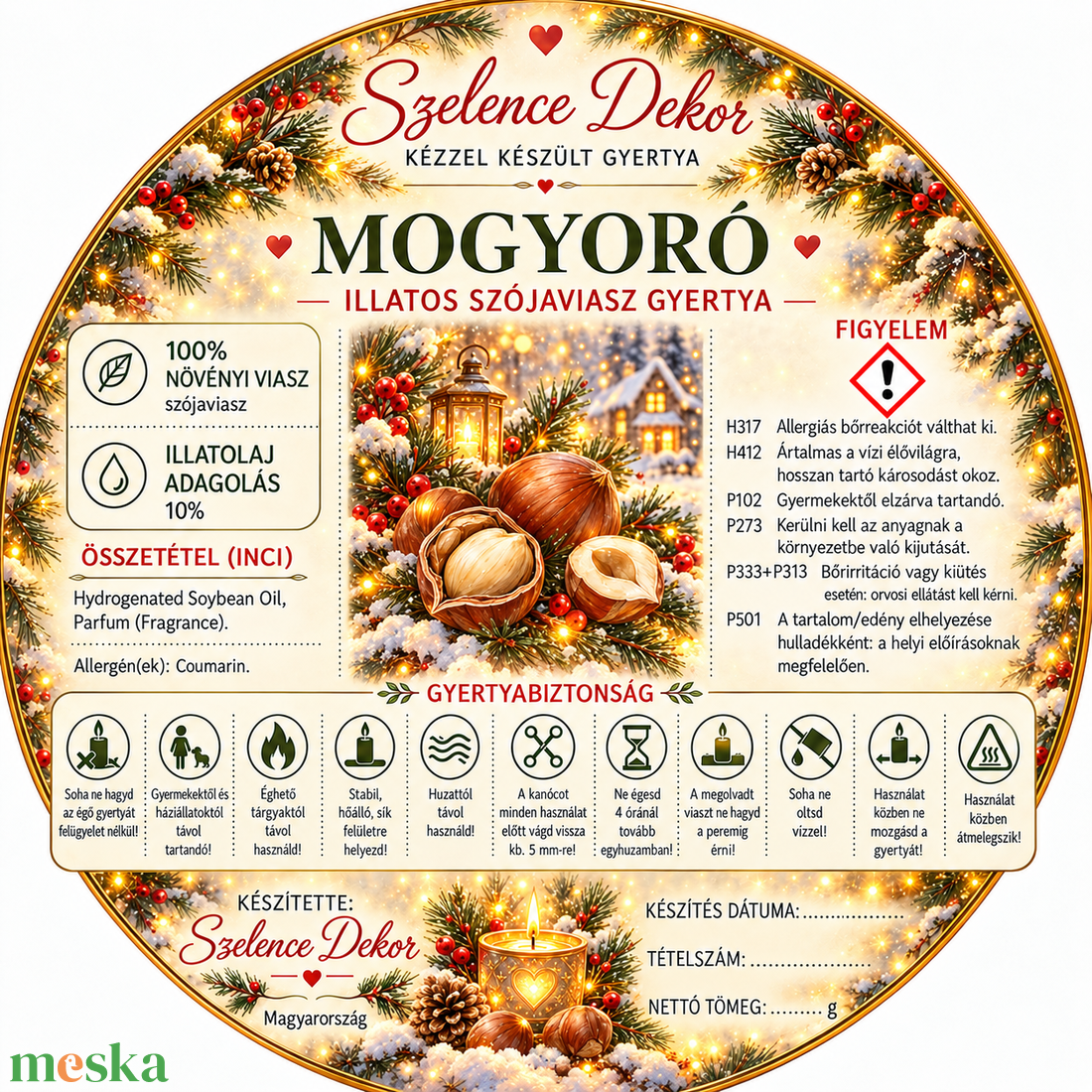 Mogyoró illatgyertya kézzel öntött és festett szelencében - karácsony - karácsonyi lakásdekoráció - karácsonyi illatgyertya, mécses - Meska.hu