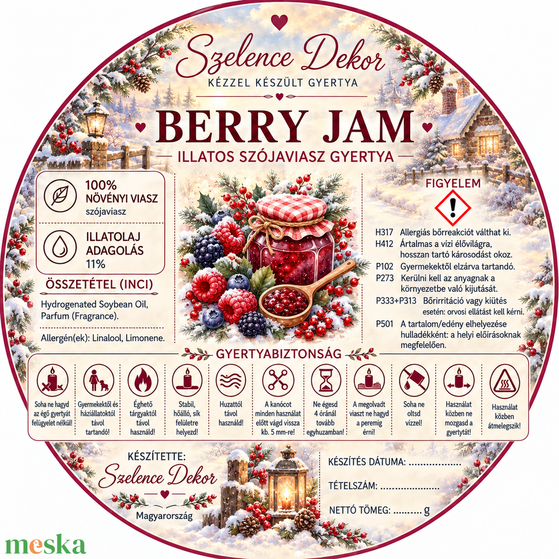 Berry Jam illatgyertya kézzel öntött és festett szelencében - karácsony - karácsonyi lakásdekoráció - karácsonyi illatgyertya, mécses - Meska.hu