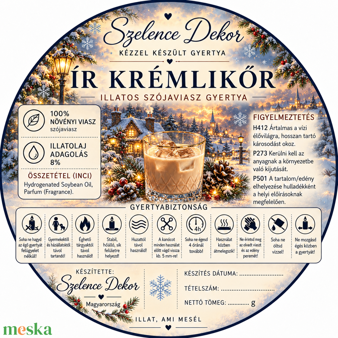 Ír krémlikőr illatgyertya kézzel öntött és festett szelencében - karácsony - karácsonyi lakásdekoráció - karácsonyi illatgyertya, mécses - Meska.hu