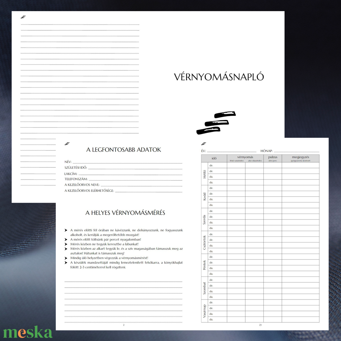 Nyomtatható jegyzetfüzet - vérnyomásnapló - otthon & lakás - papír írószer - jegyzetfüzet & napló - Meska.hu