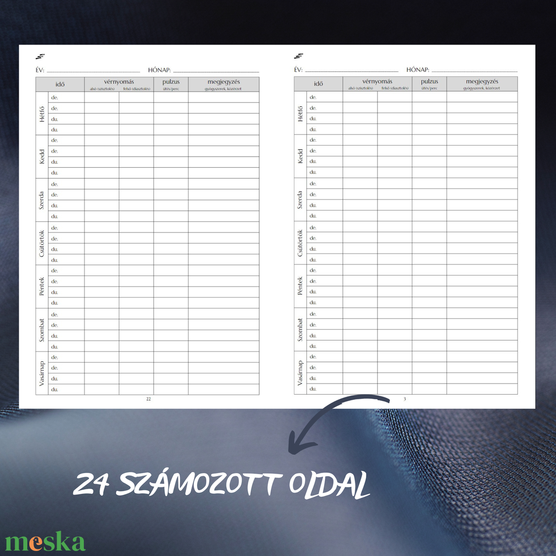 Nyomtatható jegyzetfüzet - vérnyomásnapló - otthon & lakás - papír írószer - jegyzetfüzet & napló - Meska.hu