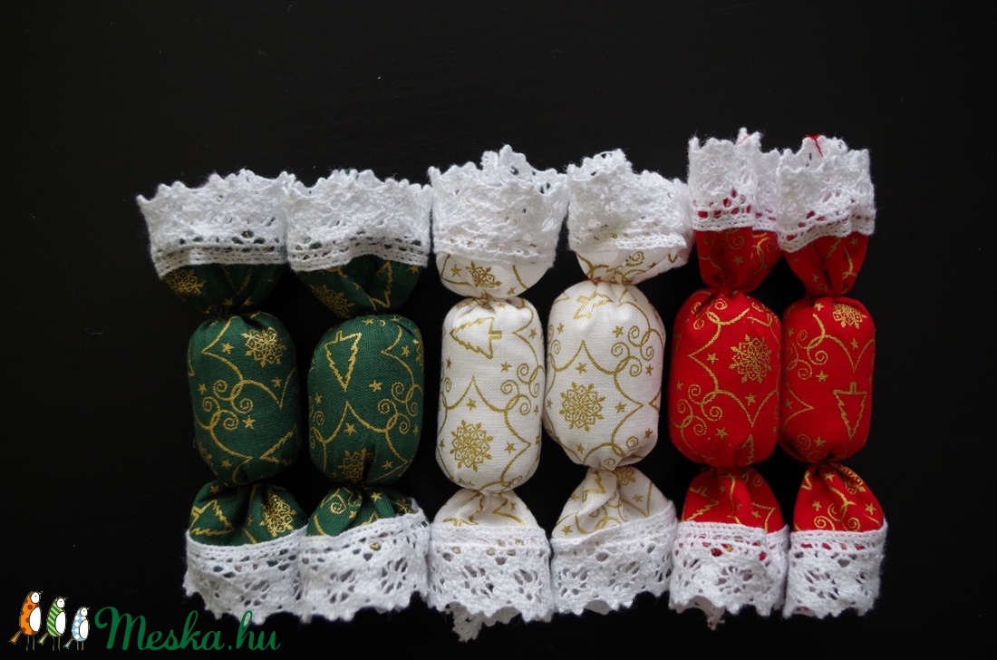 Elegáns karácsonyi mintás textil szaloncukor -  - Meska.hu