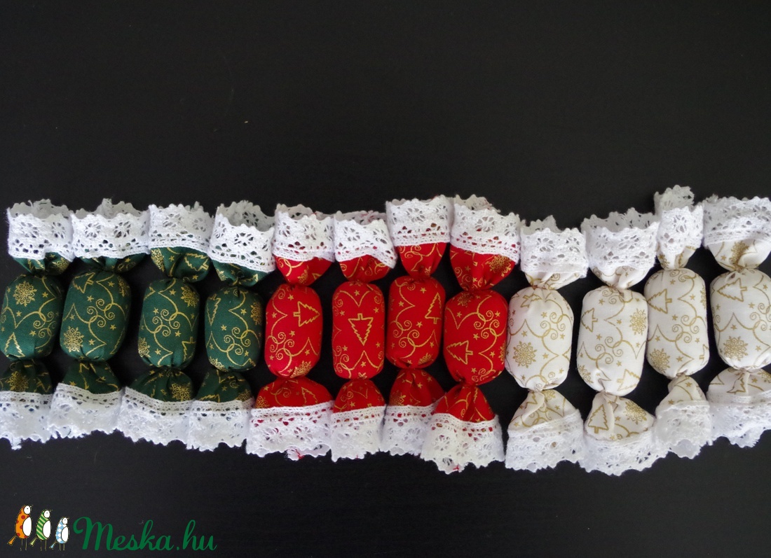 Elegáns karácsonyi mintás textil szaloncukor -  - Meska.hu