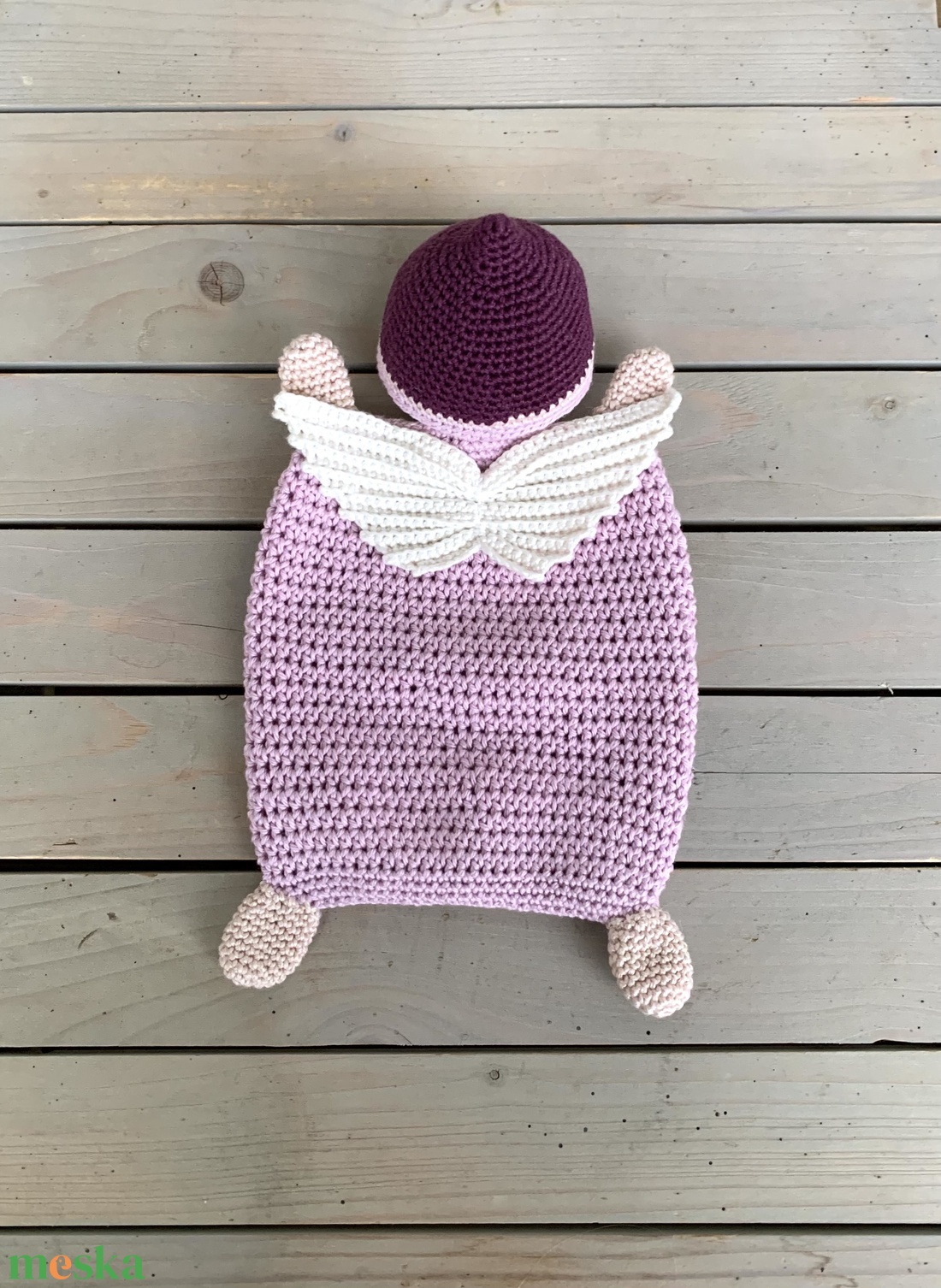 Angyalka szundikendő, horgolt-rózsaszín - játék & sport - 3 éves kor alattiaknak - alvóka & rongyi - Meska.hu