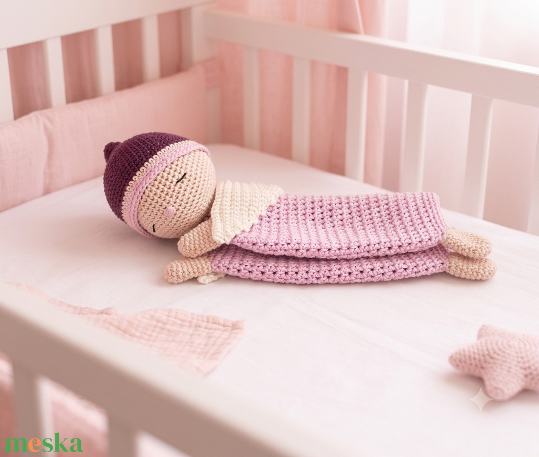 Angyalka szundikendő, horgolt-rózsaszín - baba - mama - baba játékok - szundikendő, alvóka - Meska.hu