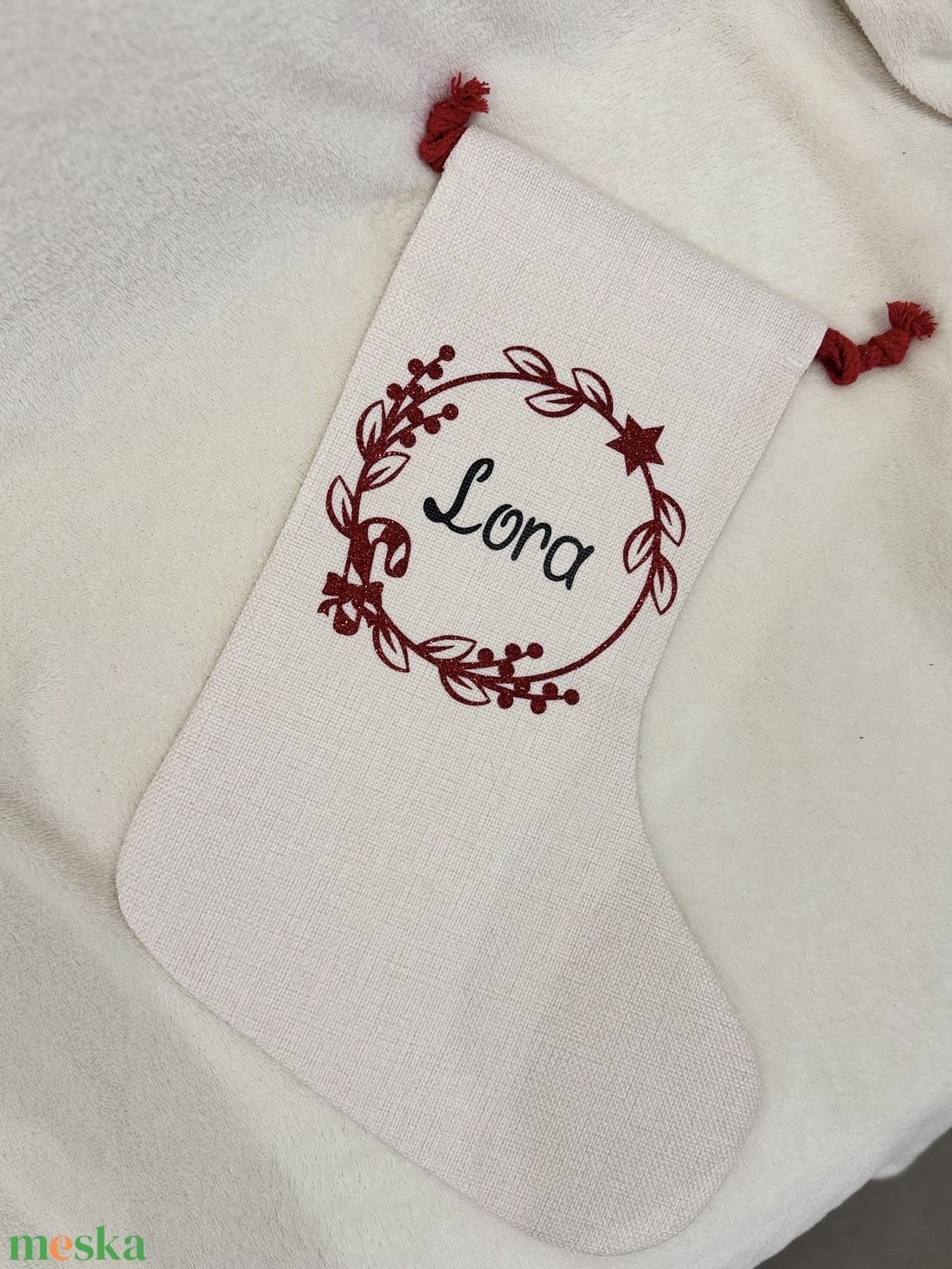 Személyre Szóló Karácsonyi Zokni Vászonból � Egyedi Névvel - karácsony - mikulás - mikulás csizma és zokni - Meska.hu