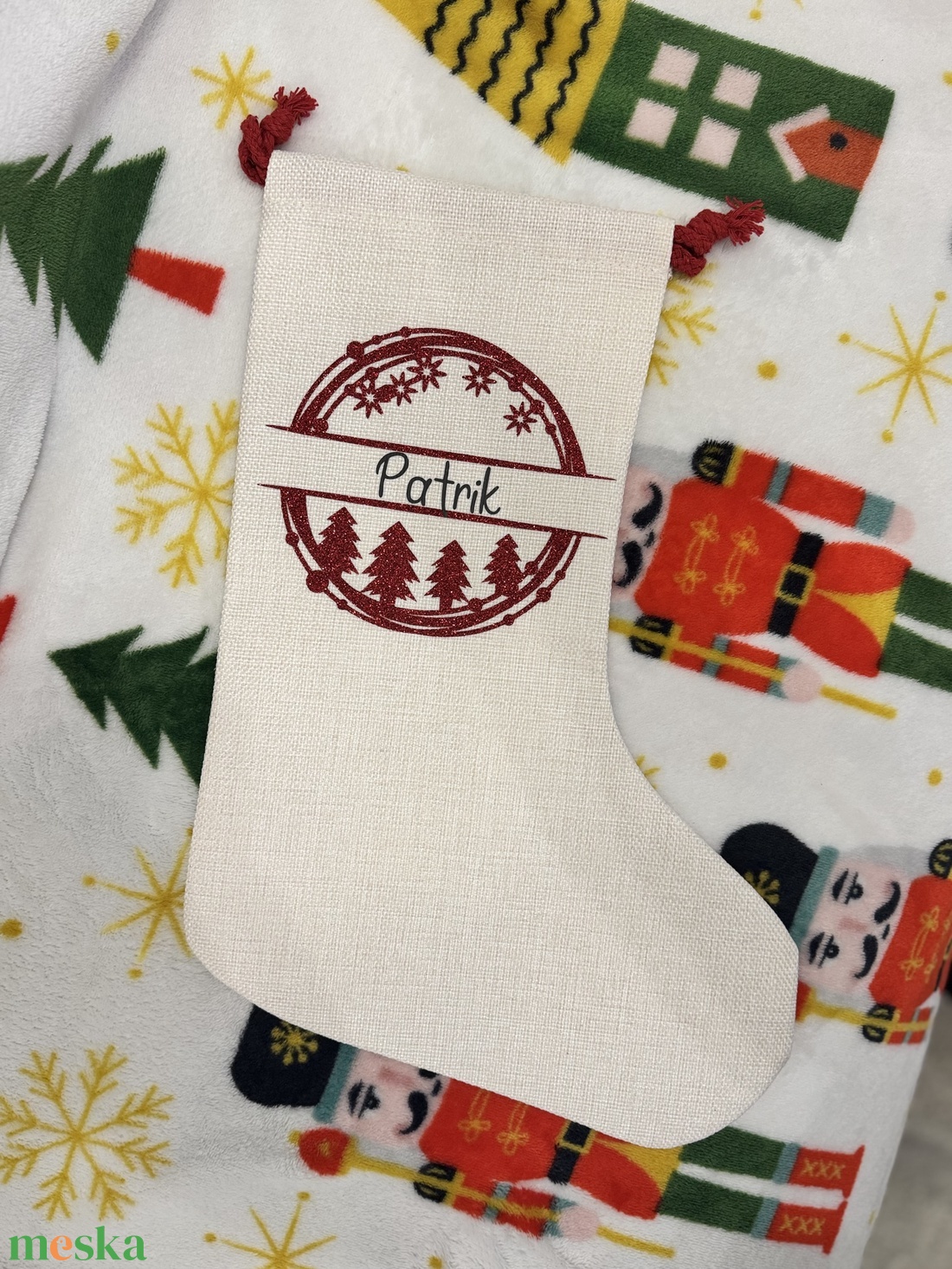 Személyre Szóló Karácsonyi Zokni Vászonból � Egyedi Névvel - karácsony - mikulás - mikulás csizma és zokni - Meska.hu