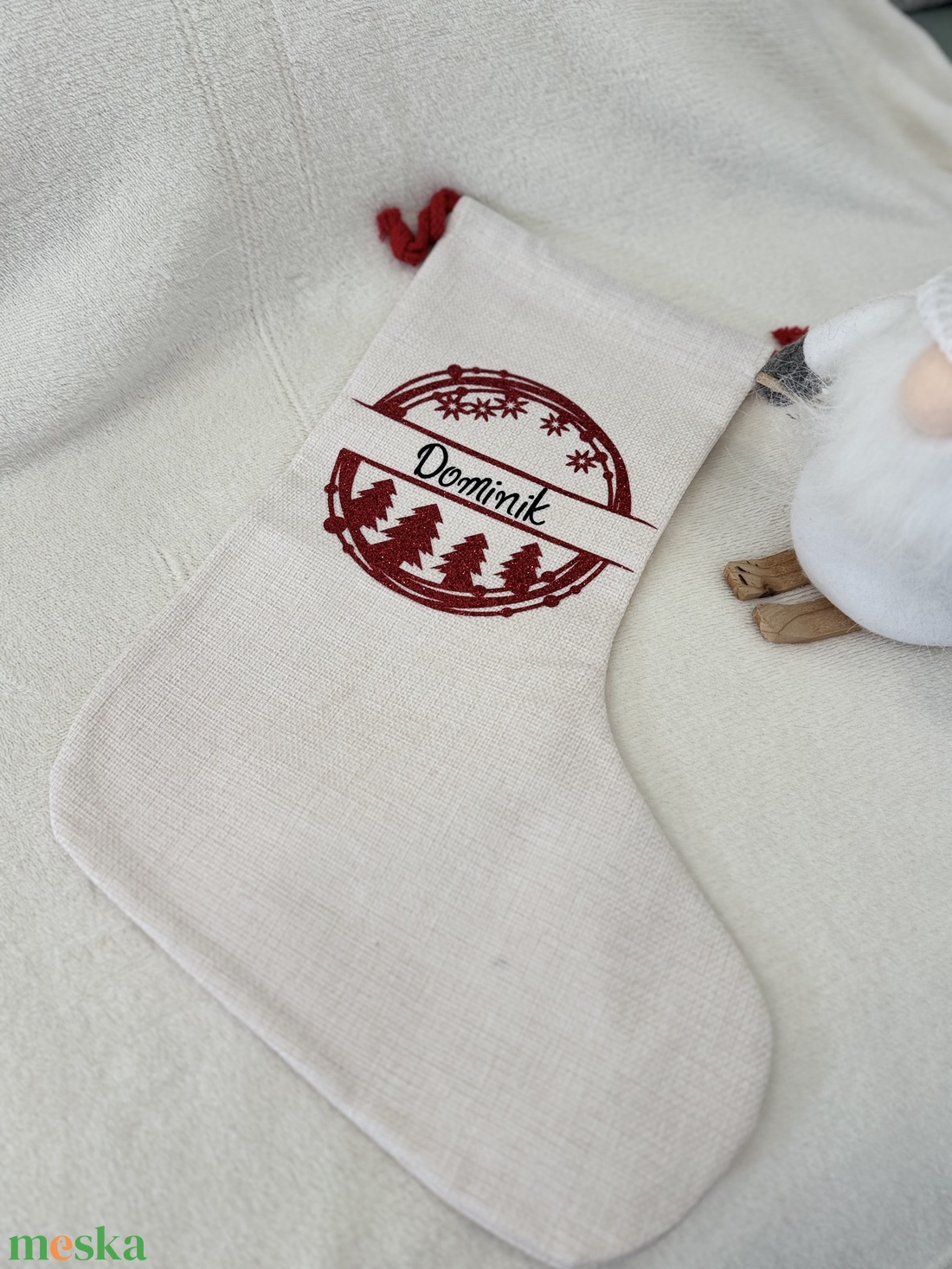 Személyre Szóló Karácsonyi Zokni Vászonból � Egyedi Névvel - karácsony - mikulás - mikulás csizma és zokni - Meska.hu