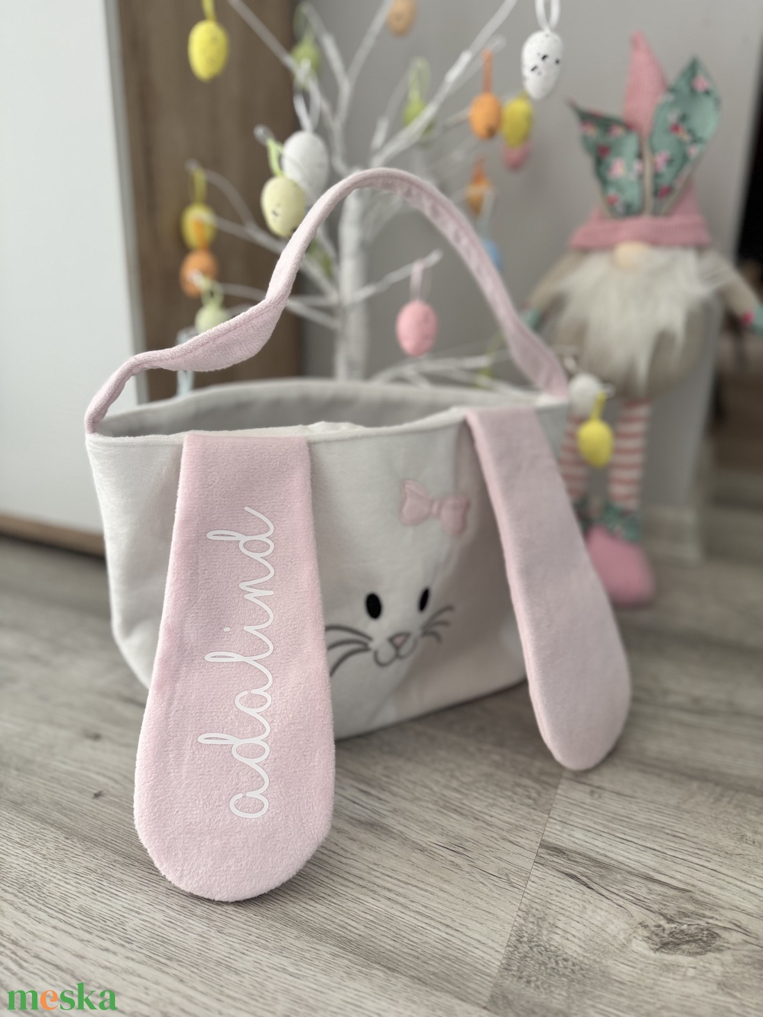 Egyediesített nyuszis nagy kosár - ünnepi díszek, dekorációk - húsvéti díszek és dekorációk - húsvéti kosár - Meska.hu