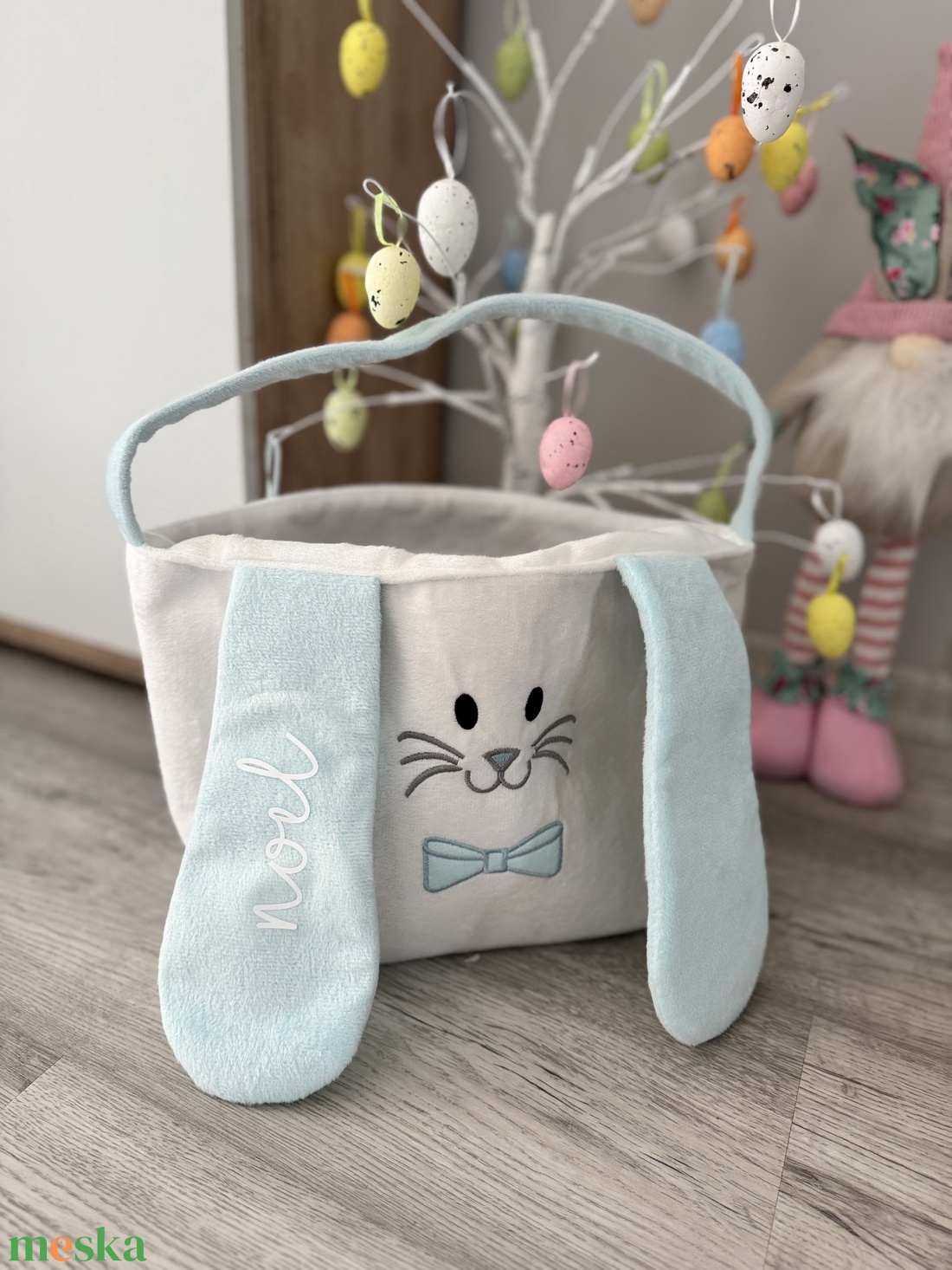 Egyediesített nyuszis nagy kosár - ünnepi díszek, dekorációk - húsvéti díszek és dekorációk - húsvéti kosár - Meska.hu