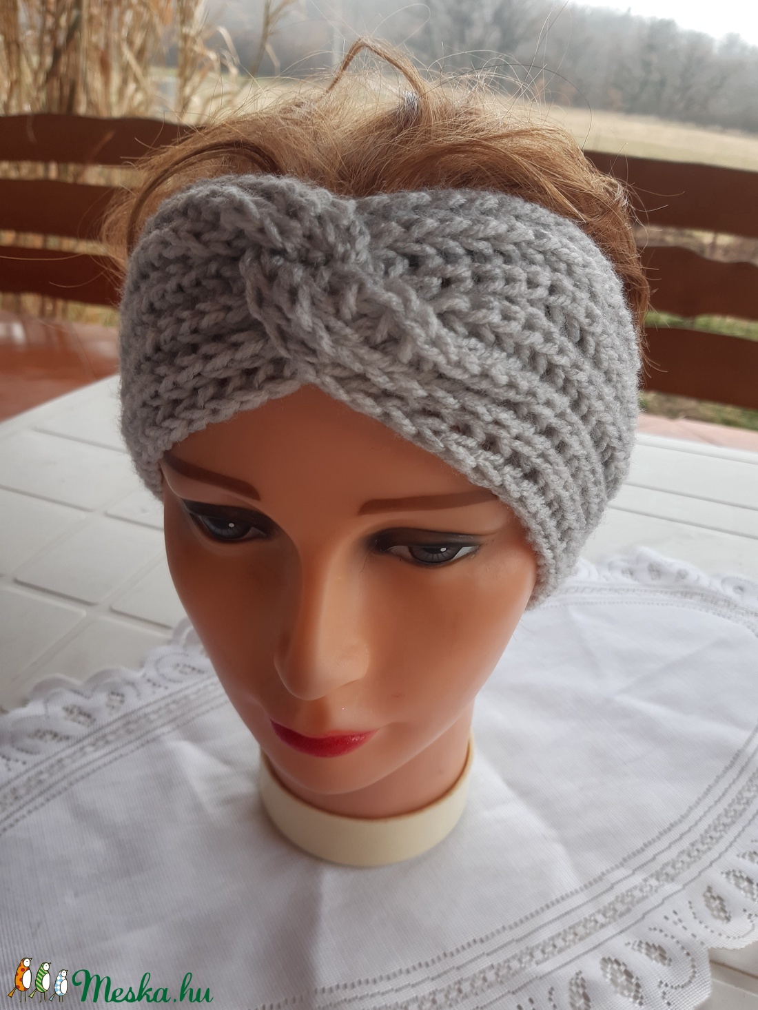 Kötött női fejpánt,fülvédő hamuszürke -  - Meska.hu