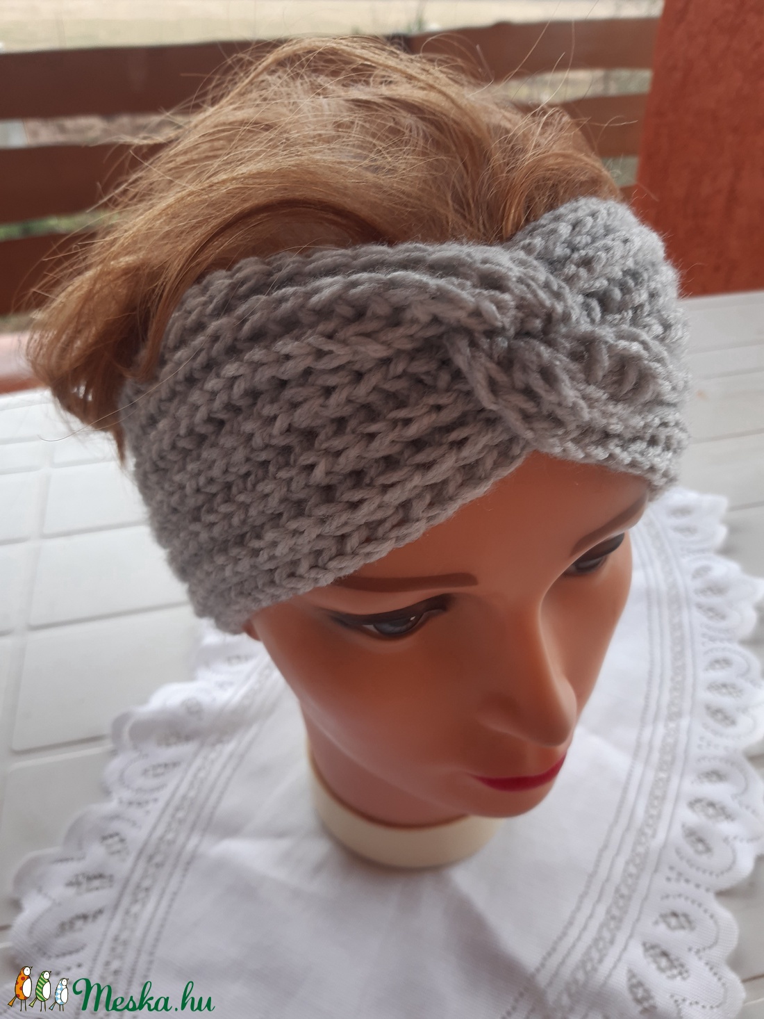 Kötött női fejpánt,fülvédő hamuszürke -  - Meska.hu