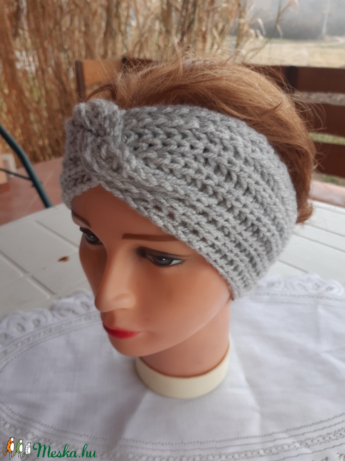 Kötött női fejpánt,fülvédő hamuszürke -  - Meska.hu