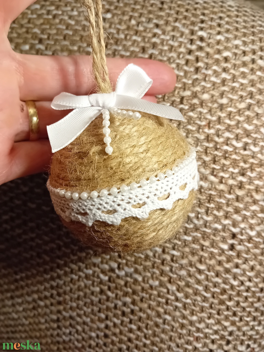 Karácsonyfadísz, natúr gömb dekoráció  - karácsony - karácsonyi lakásdekoráció - karácsonyfadíszek - Meska.hu