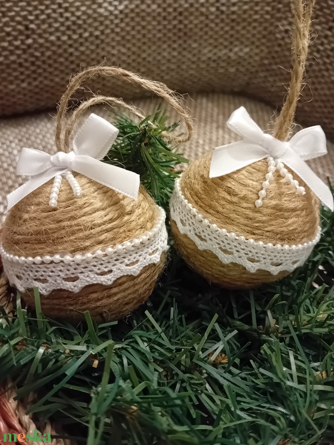 Karácsonyfadísz, natúr gömb dekoráció  - karácsony - karácsonyi lakásdekoráció - karácsonyfadíszek - Meska.hu