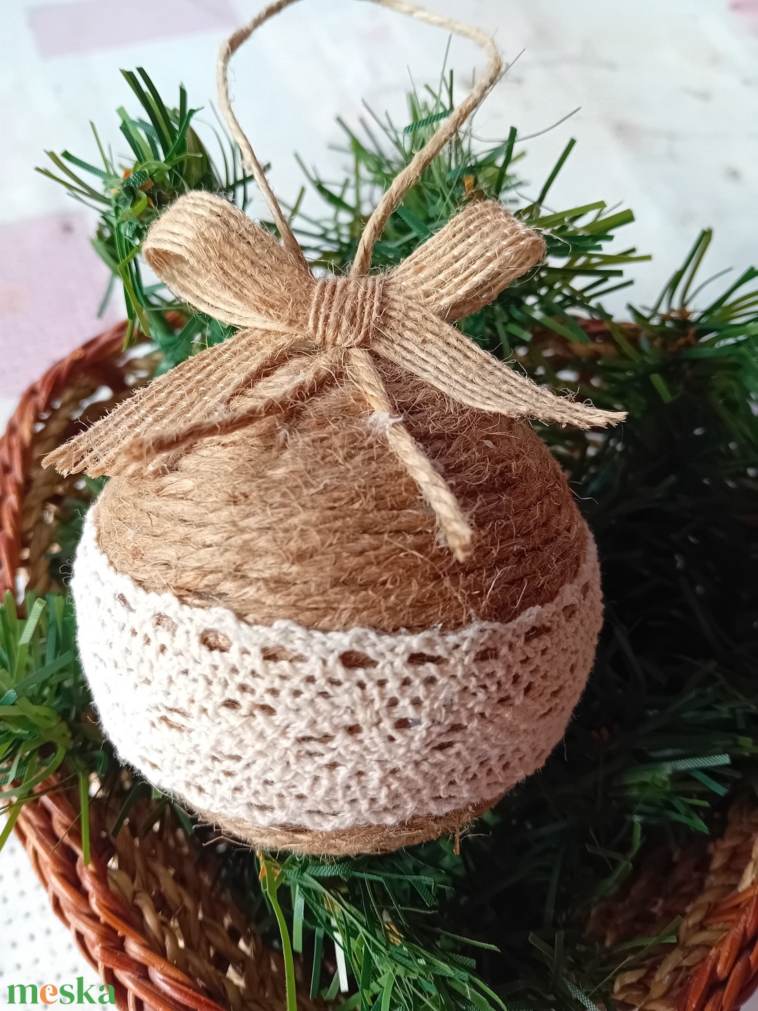 Karácsonyfadísz, natúr gömb dekoráció - karácsony - karácsonyi lakásdekoráció - karácsonyfadíszek - Meska.hu