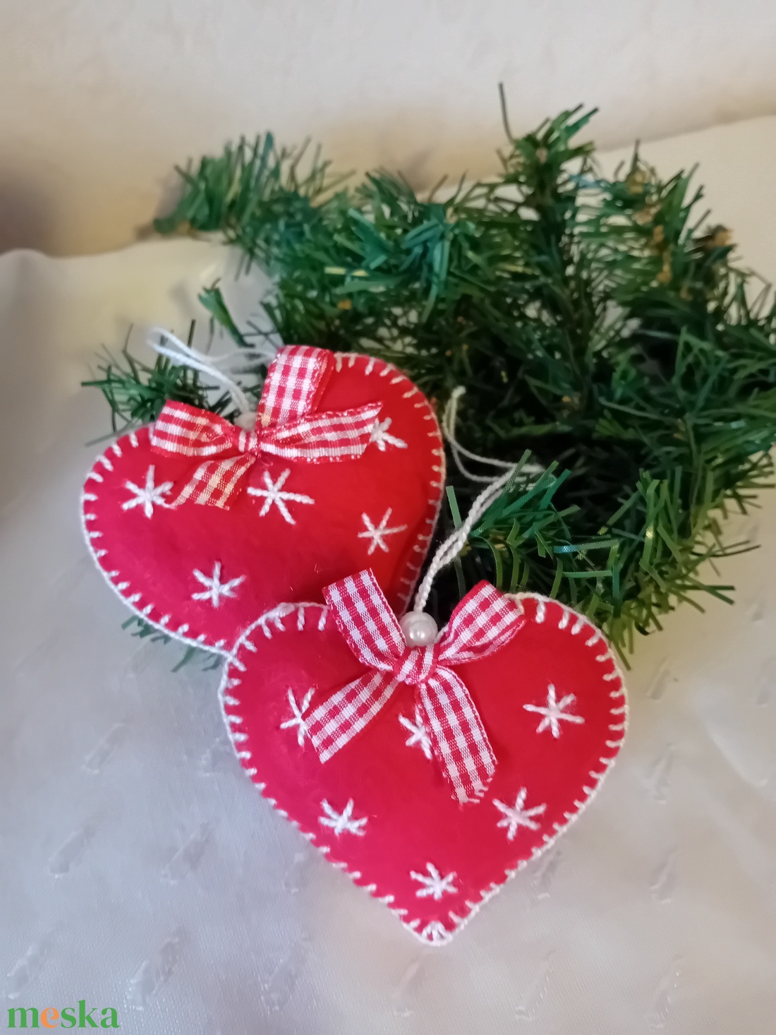 Karácsonyfadísz, szív dekoráció, - karácsony - karácsonyi lakásdekoráció - karácsonyfadíszek - Meska.hu