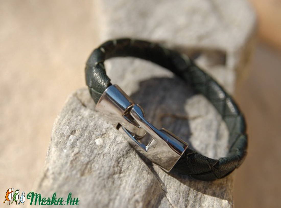  Valódi bőrkarkötő, férfiaknak, lapos négyes fonással, uniszex -  - Meska.hu