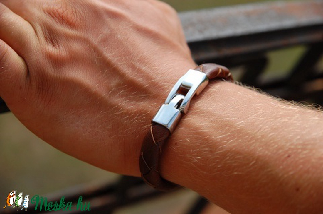  Valódi bőrkarkötő, férfiaknak, lapos négyes fonással, uniszex -  - Meska.hu