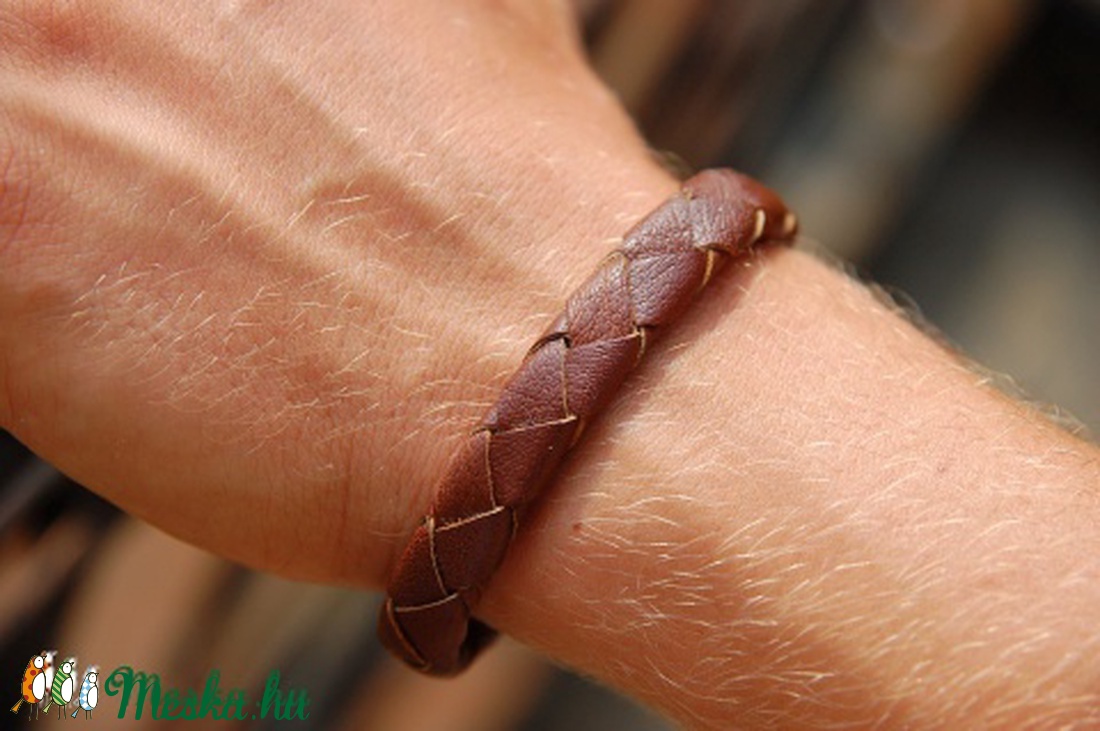  Valódi bőrkarkötő, férfiaknak, lapos négyes fonással, uniszex -  - Meska.hu