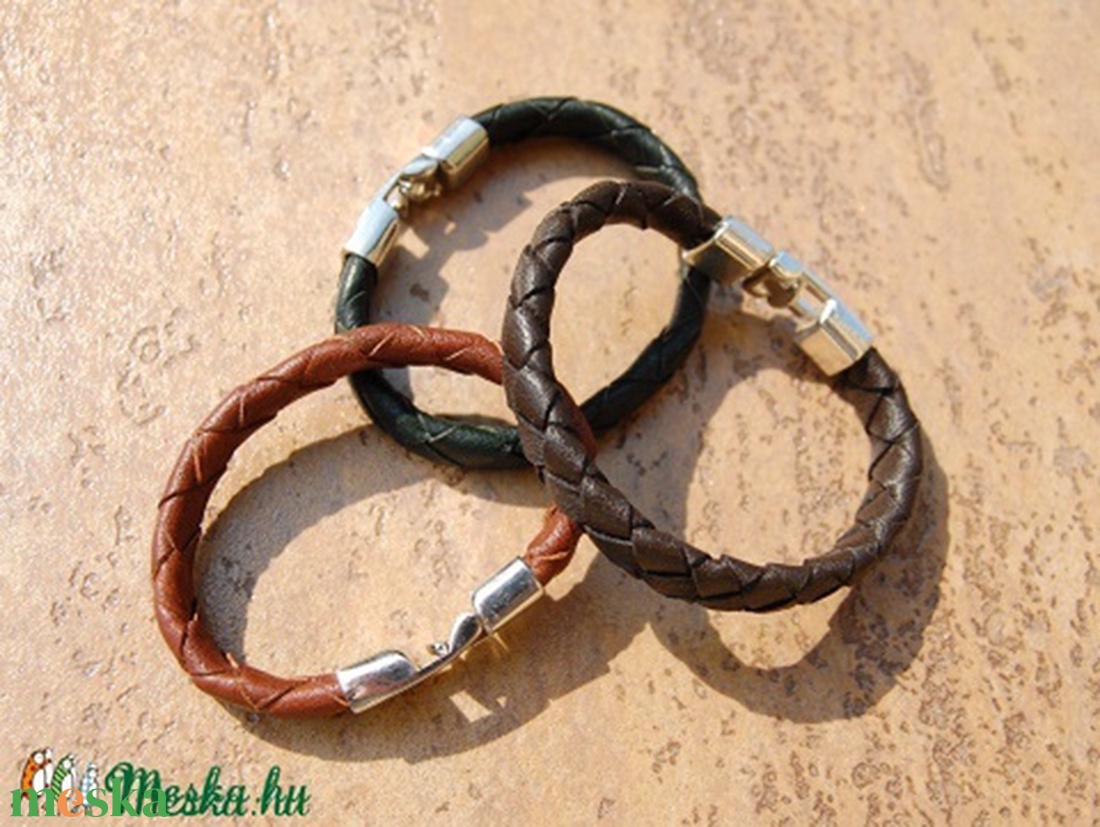  Valódi bőrkarkötő, férfiaknak, lapos négyes fonással, uniszex -  - Meska.hu