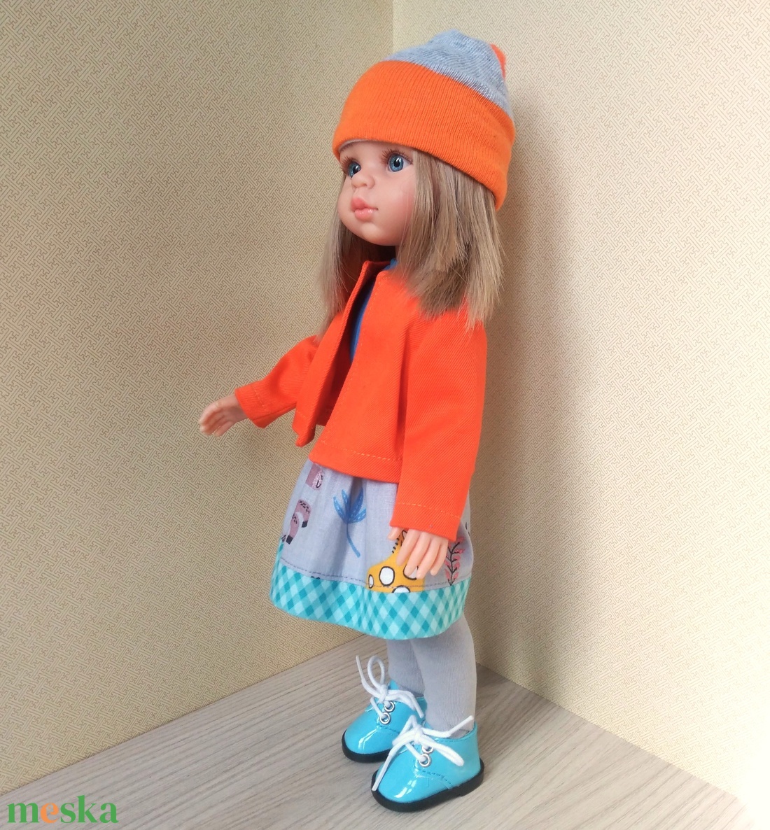 Narancs kabátos öltözék 32 cm-s Paola Reina babának - játék & sport - baba & babaház - babaruha, babakellék - Meska.hu
