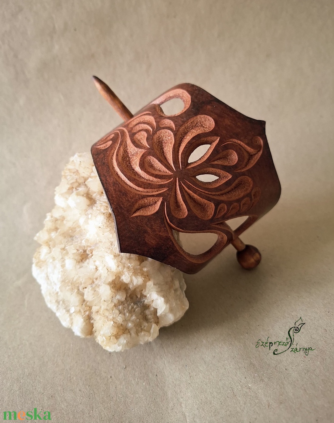 Kalocsai fantázia - bőr kontycsat - ruha & divat - hajdísz & hajcsat - hajcsat & hajtű - Meska.hu