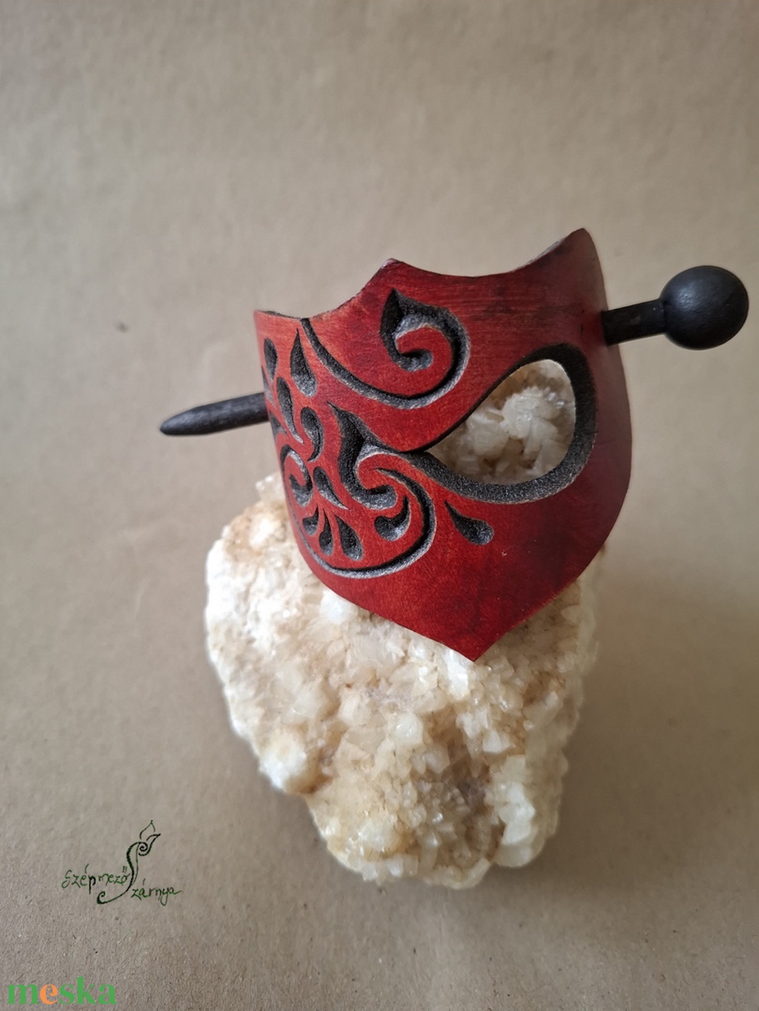 Tüzes szív - bőr kontycsat - ruha & divat - hajdísz & hajcsat - hajcsat & hajtű - Meska.hu