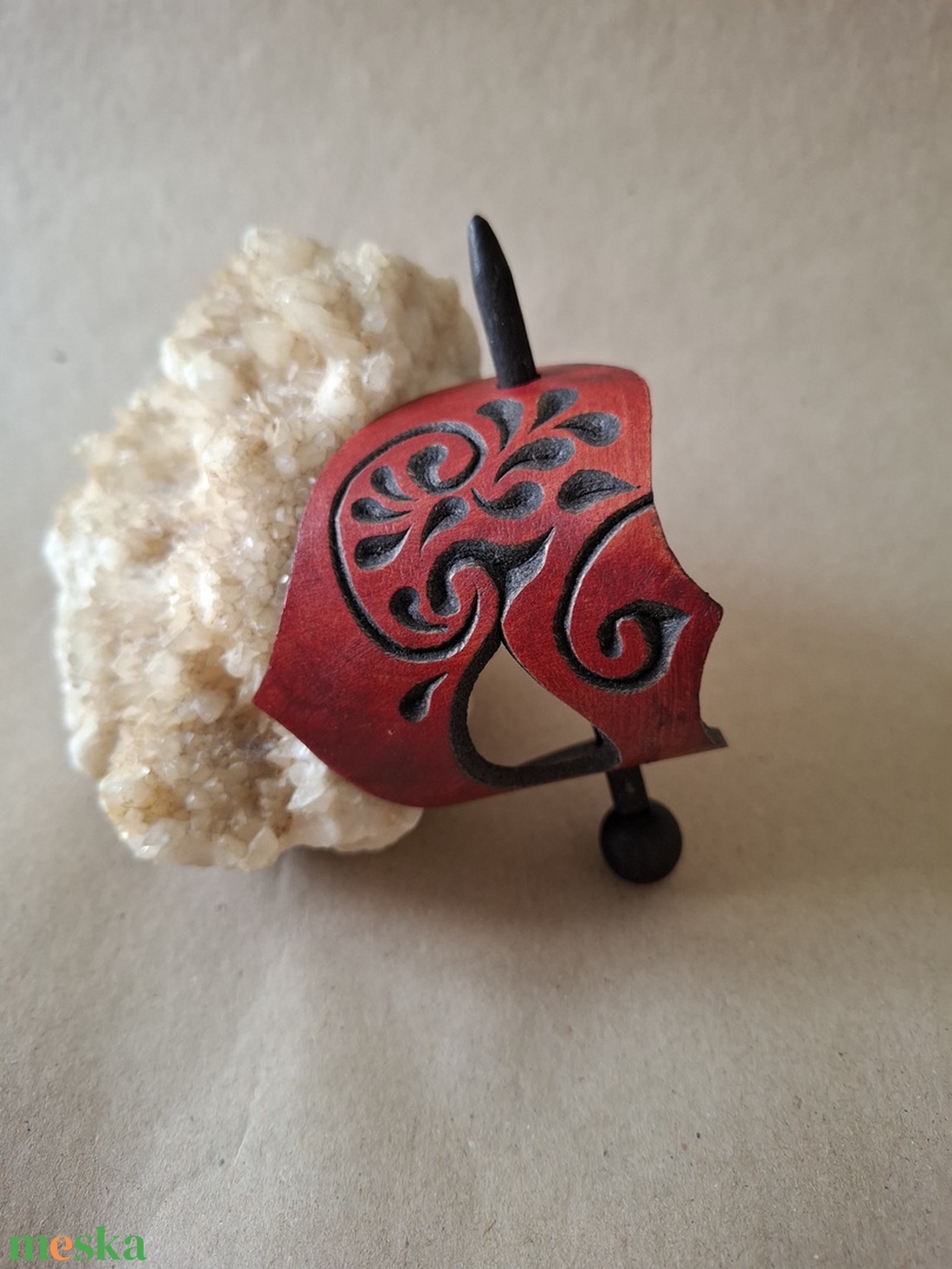 Tüzes szív - bőr kontycsat - ruha & divat - hajdísz & hajcsat - hajcsat & hajtű - Meska.hu