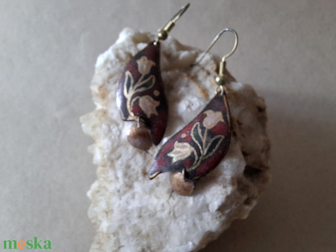 Tulipános tűzzománc füli - ékszer - fülbevaló - lógó fülbevaló - Meska.hu