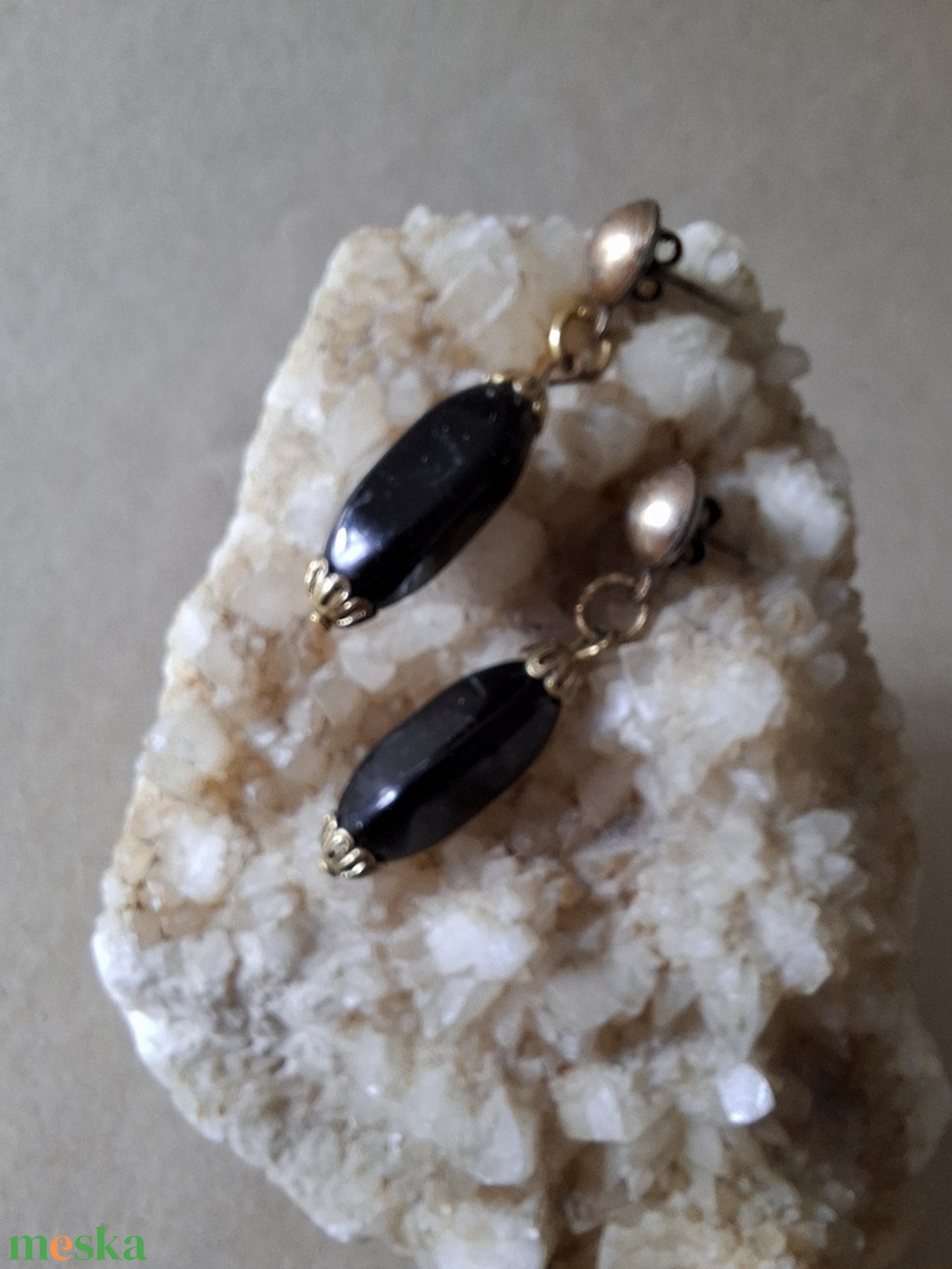 Fekete obszidián füli - ékszer - fülbevaló - lógó fülbevaló - Meska.hu