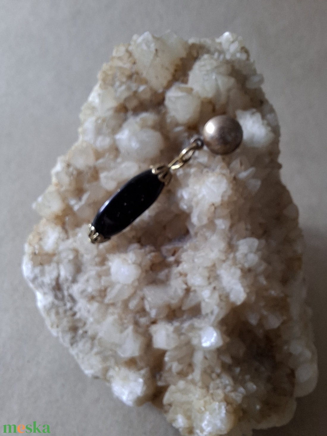 Fekete obszidián füli - ékszer - fülbevaló - lógó fülbevaló - Meska.hu