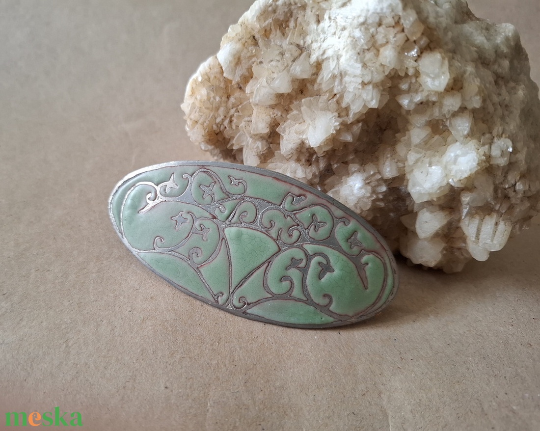 Babérzöld - Tűzzománc francia csat - ruha & divat - hajdísz & hajcsat - hajdísz - Meska.hu