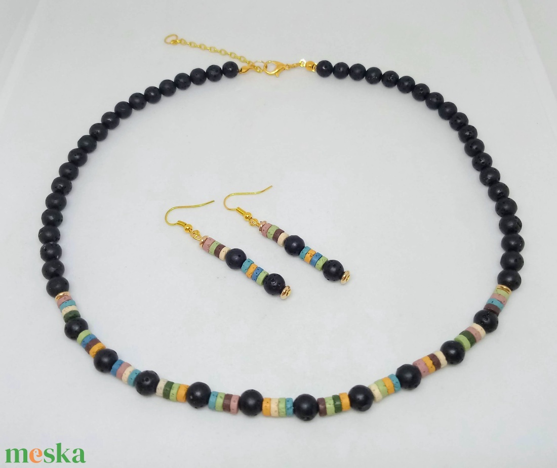 Lávakő nyaklánc és fülbevaló ásvány szett - ékszer - ékszerszett - Meska.hu