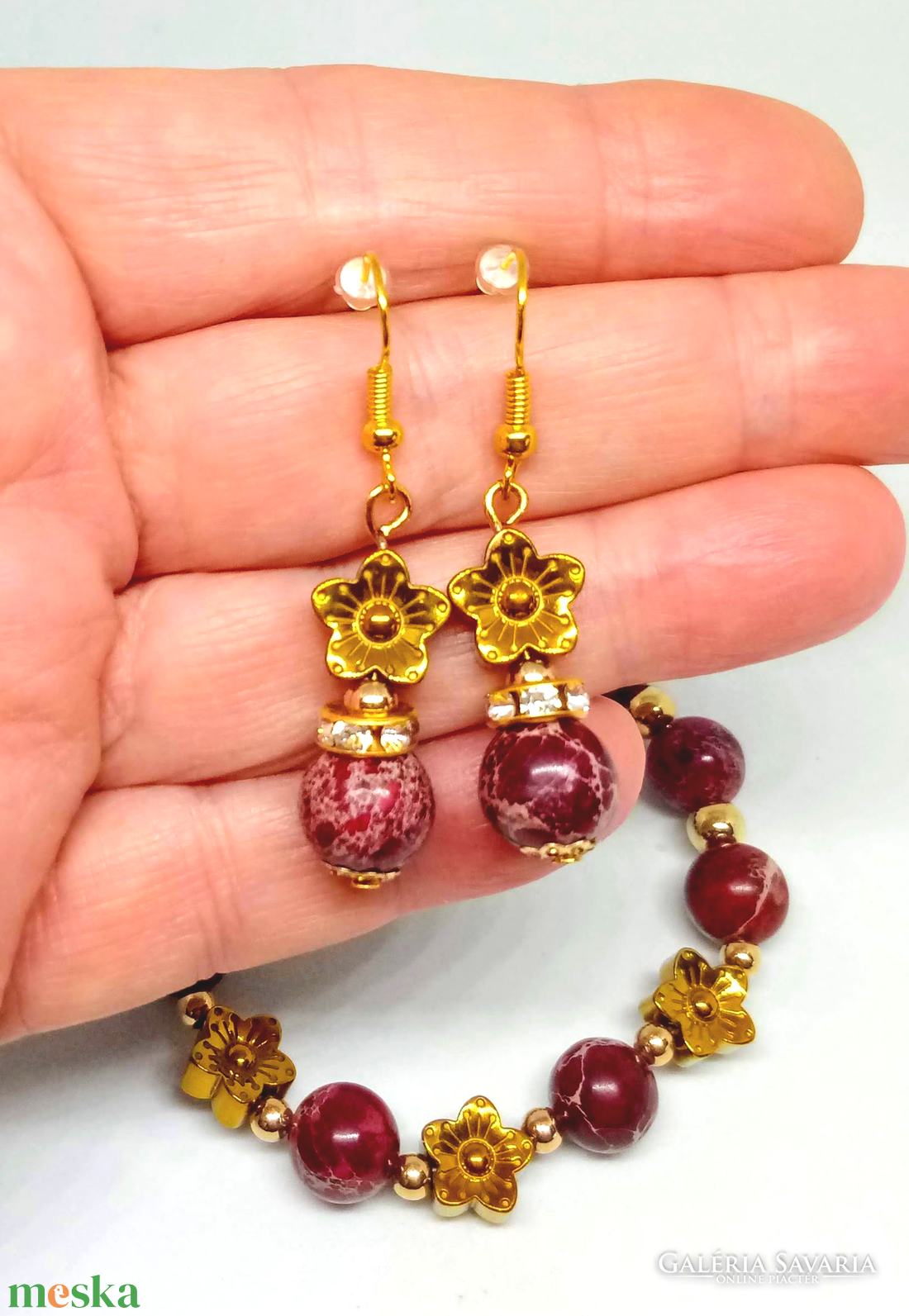 Bordó regalit karkötő és fülbevaló szett - ékszer - ékszerszett - Meska.hu