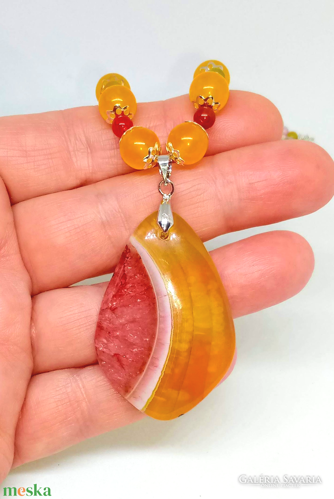 Sárga és színes achát nyaklánc, karkötő és fülbevaló szett - ékszer - ékszerszett - Meska.hu