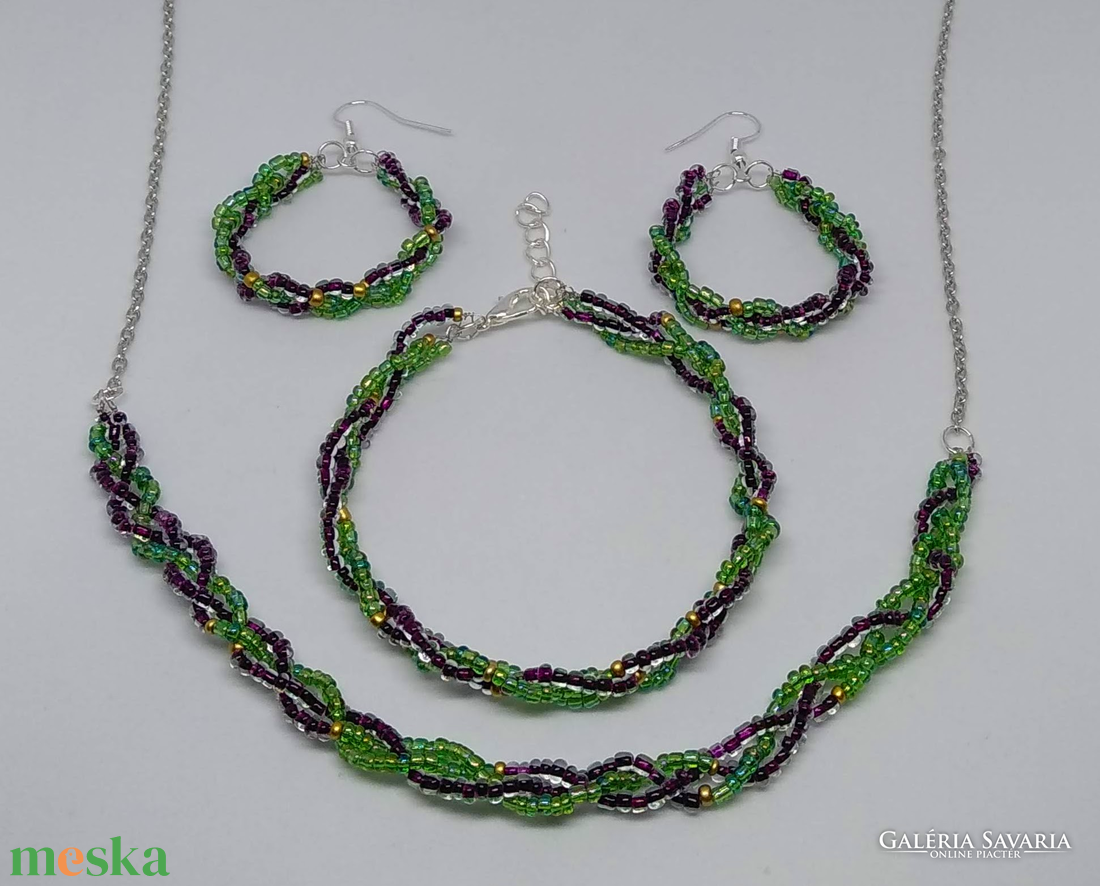 Fonott kristály karkötő-fülbevaló-nyaklánc szett - ékszer - ékszerszett - Meska.hu