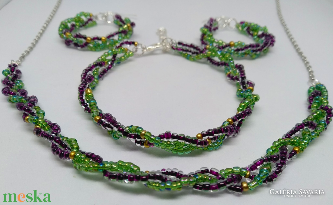 Fonott kristály karkötő-fülbevaló-nyaklánc szett - ékszer - ékszerszett - Meska.hu