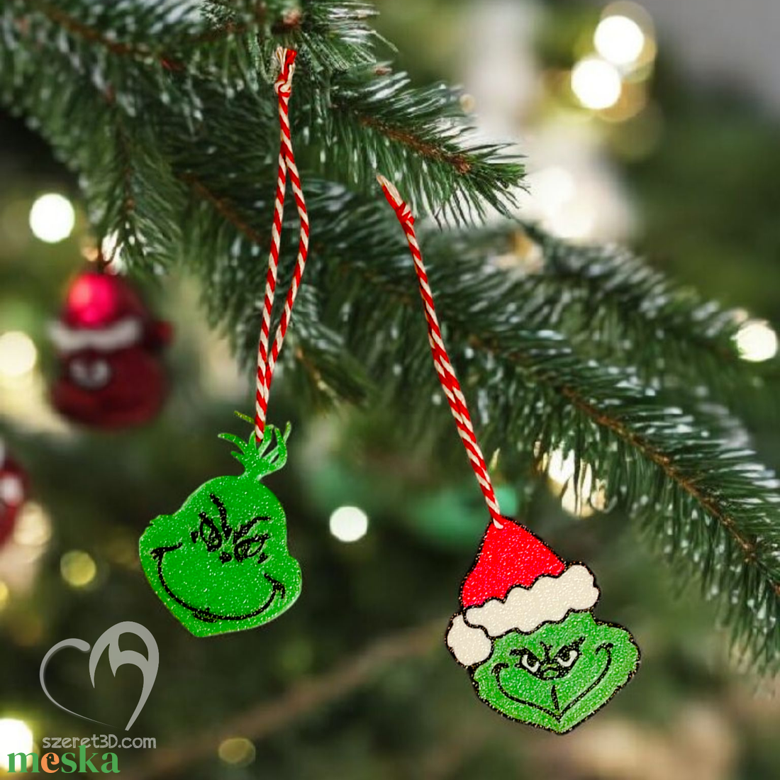 Grincs arcos 2 db-os karácsonyfadísz szett - karácsony - karácsonyi lakásdekoráció - karácsonyfadíszek - Meska.hu