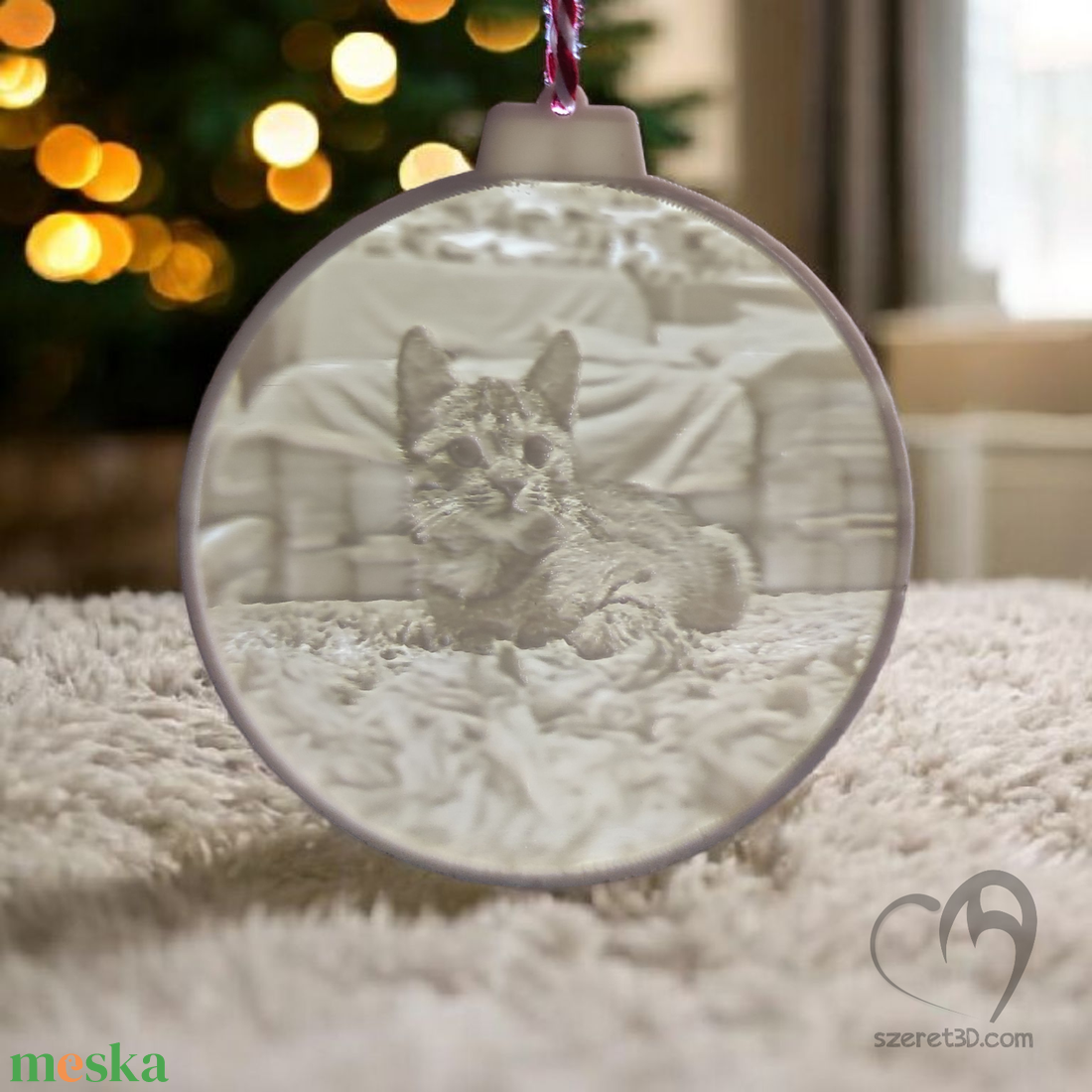 Kerek karácsonyfadísz fény hatására előtűnő saját fotóddal, szövegeddel - karácsony - karácsonyi lakásdekoráció - karácsonyfadíszek - Meska.hu