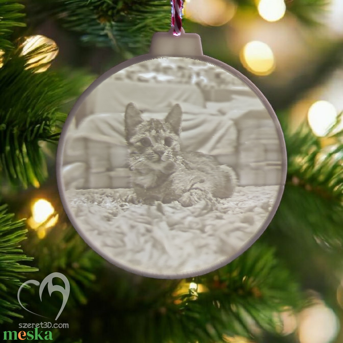 Kerek karácsonyfadísz fény hatására előtűnő saját fotóddal, szövegeddel - karácsony - karácsonyi lakásdekoráció - karácsonyfadíszek - Meska.hu