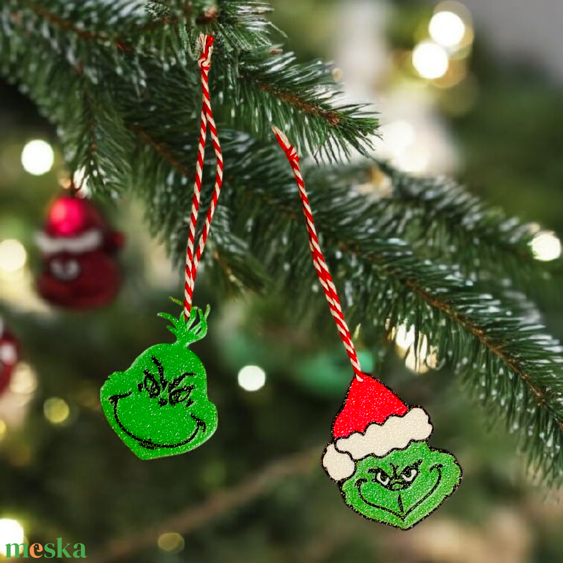 Grincs arcos 2 db-os karácsonyfadísz szett - karácsony - karácsonyi lakásdekoráció - karácsonyfadíszek - Meska.hu