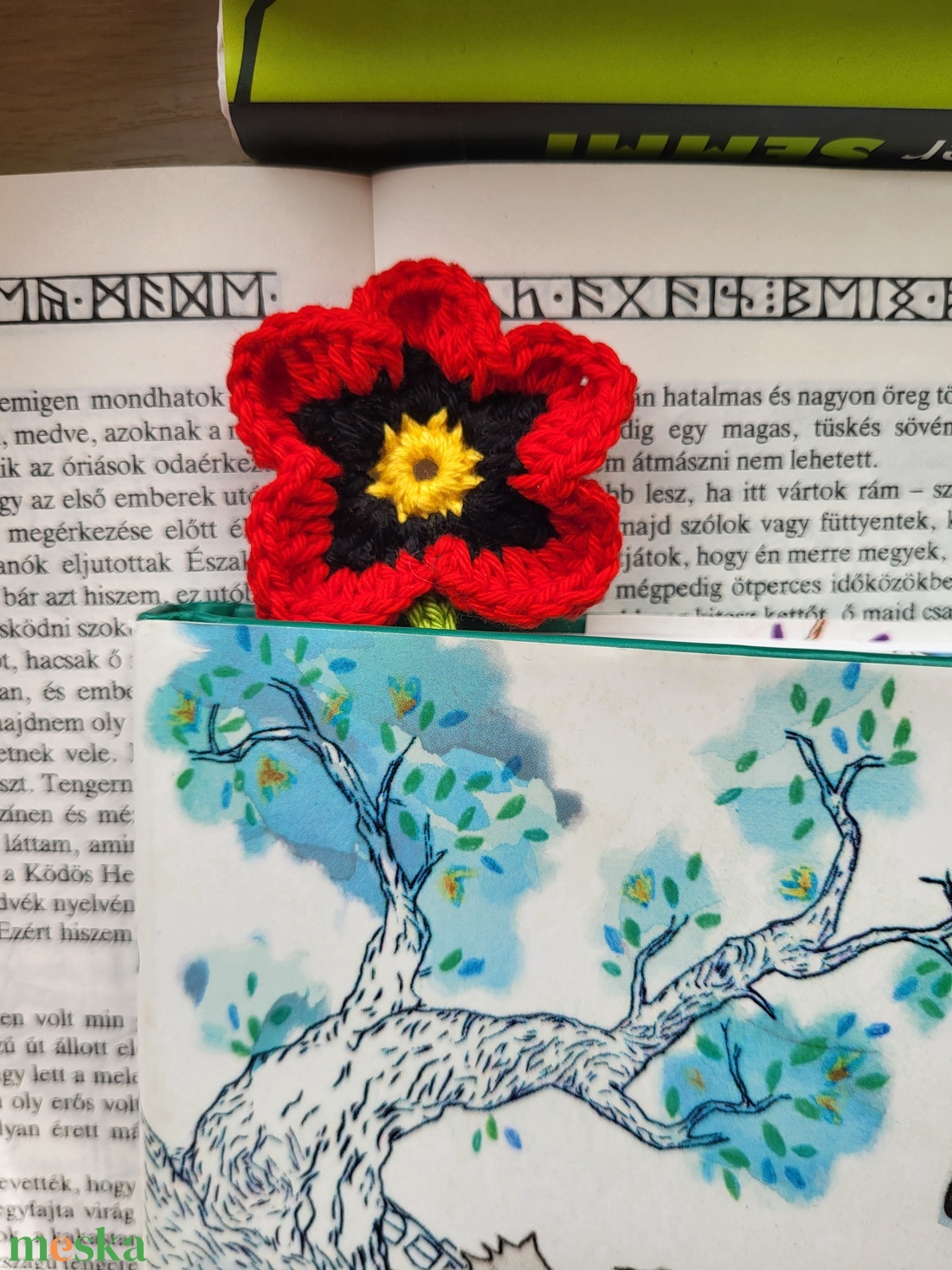 Horgolt pipacsos könyvjelző - könyv & zene - könyvjelző - Meska.hu