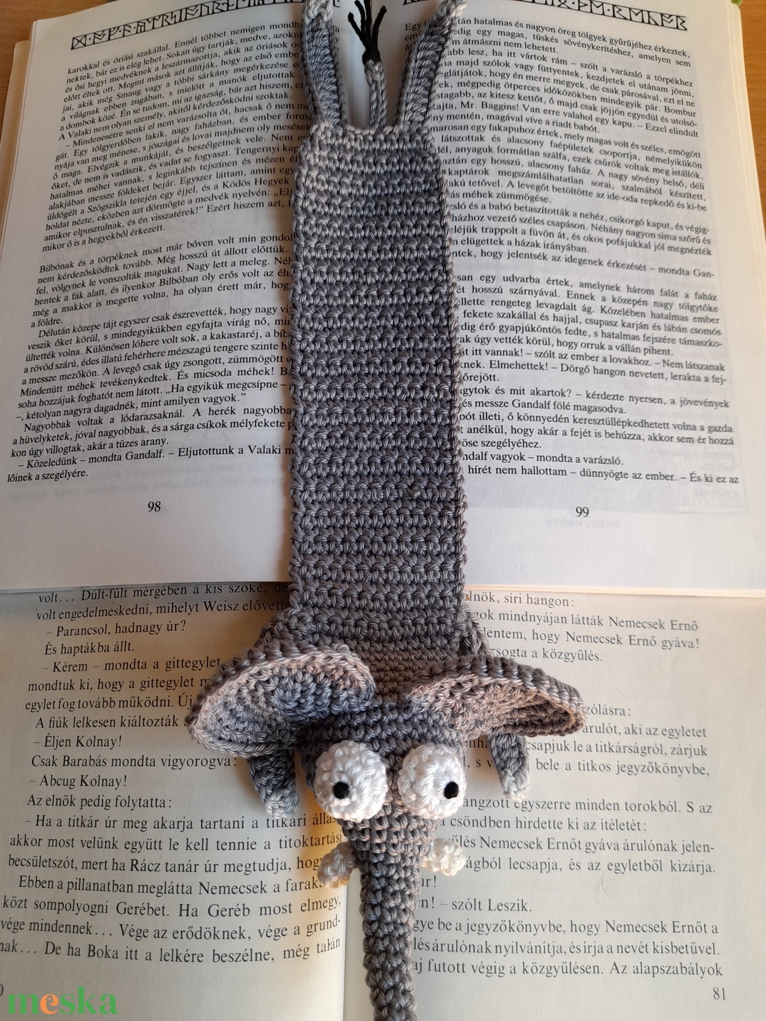 Horgolt elefántos könyvjelző  - könyv & zene - könyvjelző - Meska.hu