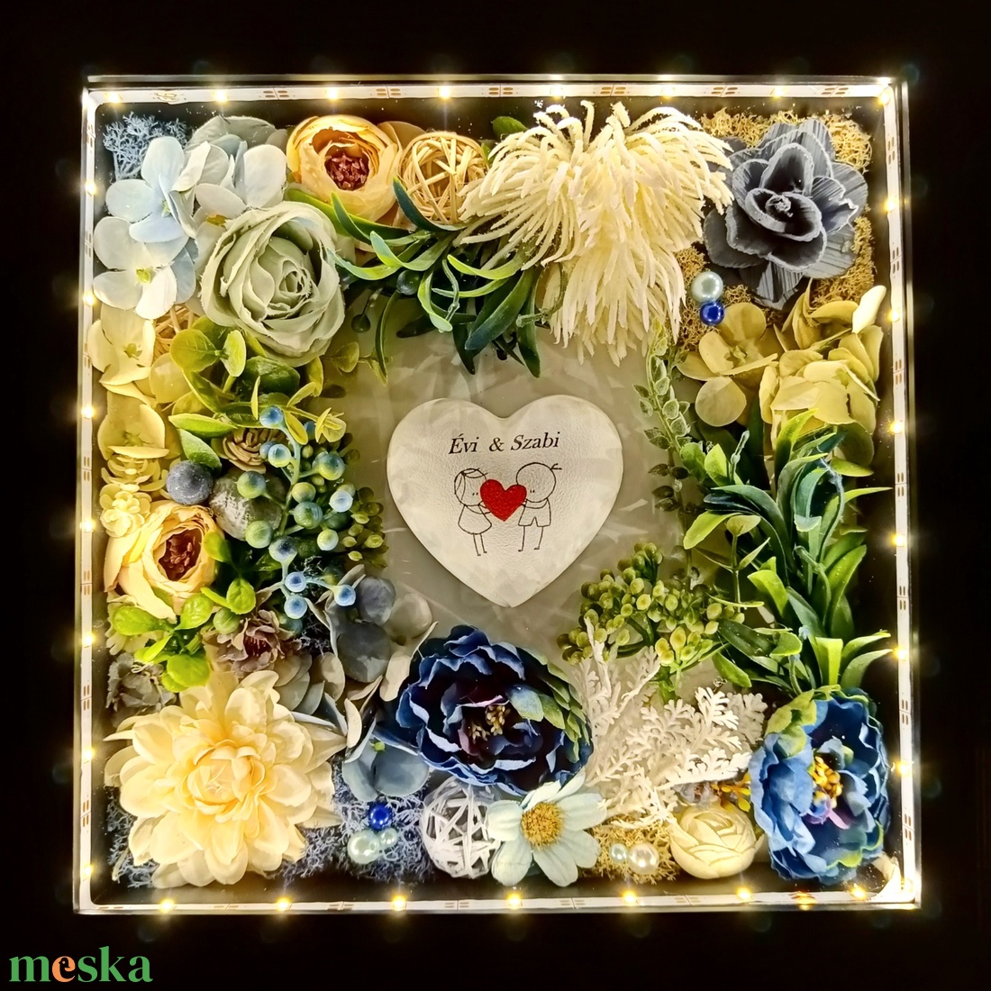 Selyemvirág kép világítással esküvőre, házassági évfordulóra, emlékbe - esküvő - emlék & ajándék - nászajándék - Meska.hu