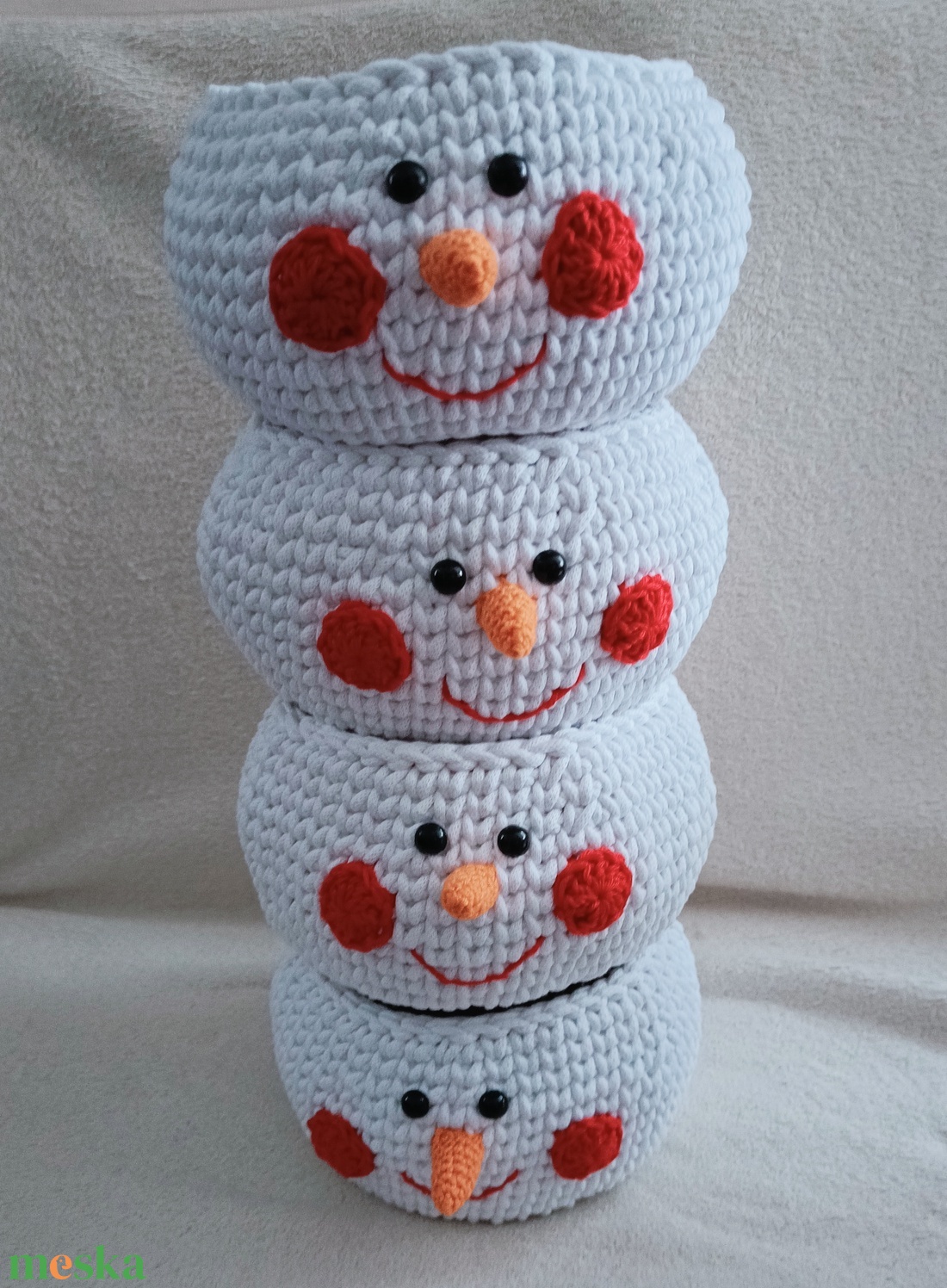 Hóember horgolt tároló kosár - otthon & életmód - tárolás & rendszerezés - tárolókosár - Meska.hu