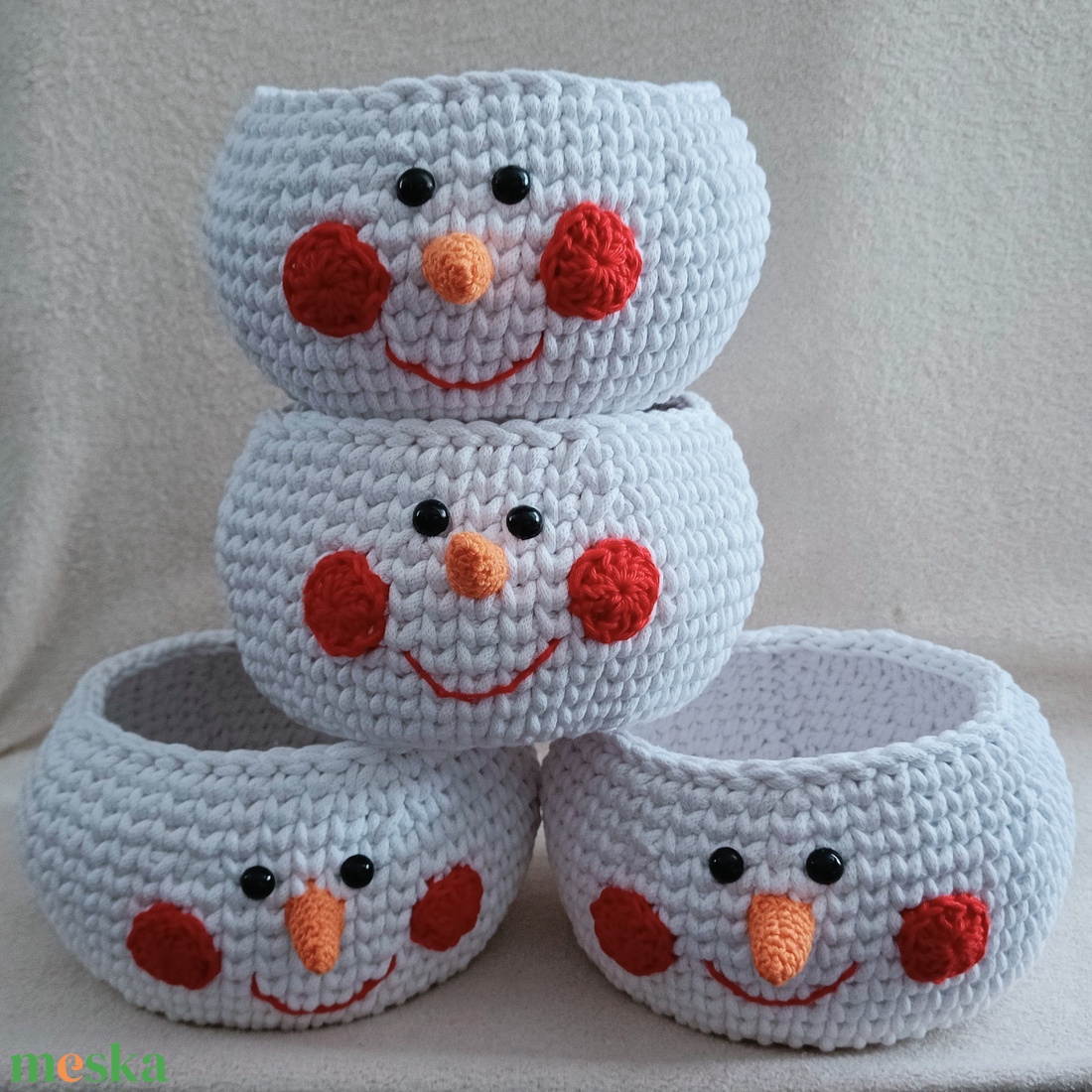 Hóember horgolt tároló kosár - otthon & életmód - tárolás & rendszerezés - tárolókosár - Meska.hu