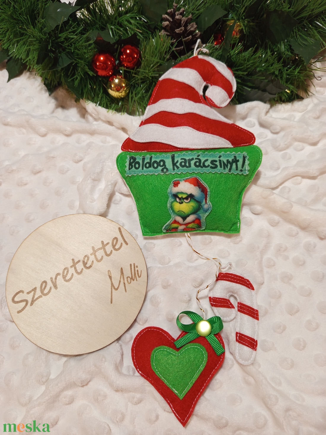 Grincs ajtódísz - karácsony - karácsonyi lakásdekoráció - karácsonyfa, grincsfa - Meska.hu