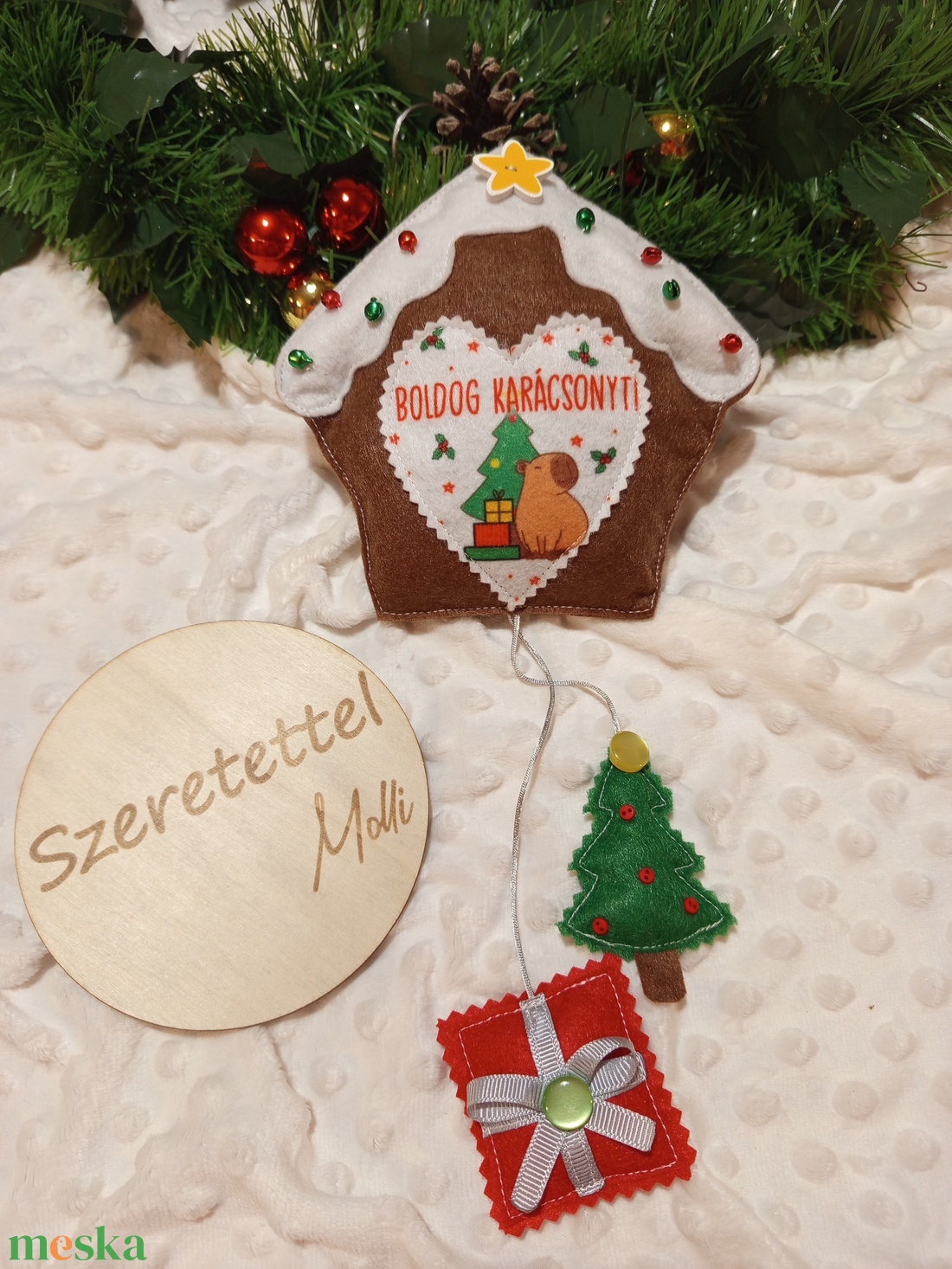 Capibara ajtódísz - karácsony - karácsonyi lakásdekoráció - karácsonyi ajtódíszek - Meska.hu