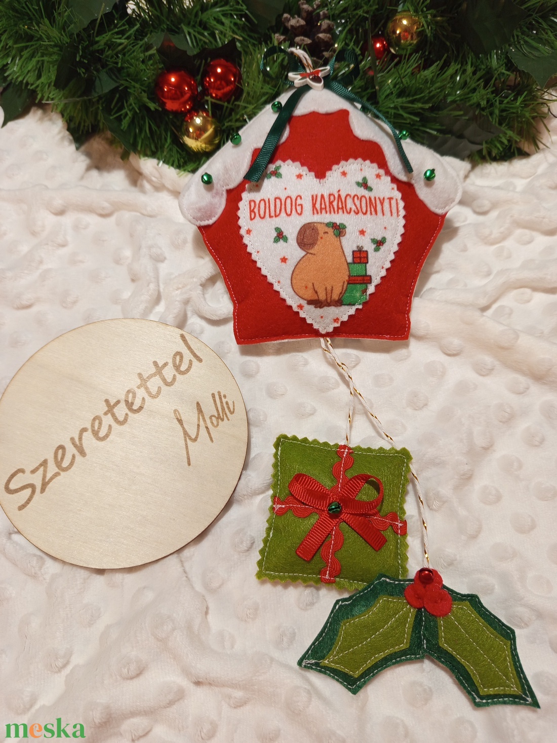 Capibara ajtódísz - karácsony - karácsonyi lakásdekoráció - karácsonyi ajtódíszek - Meska.hu